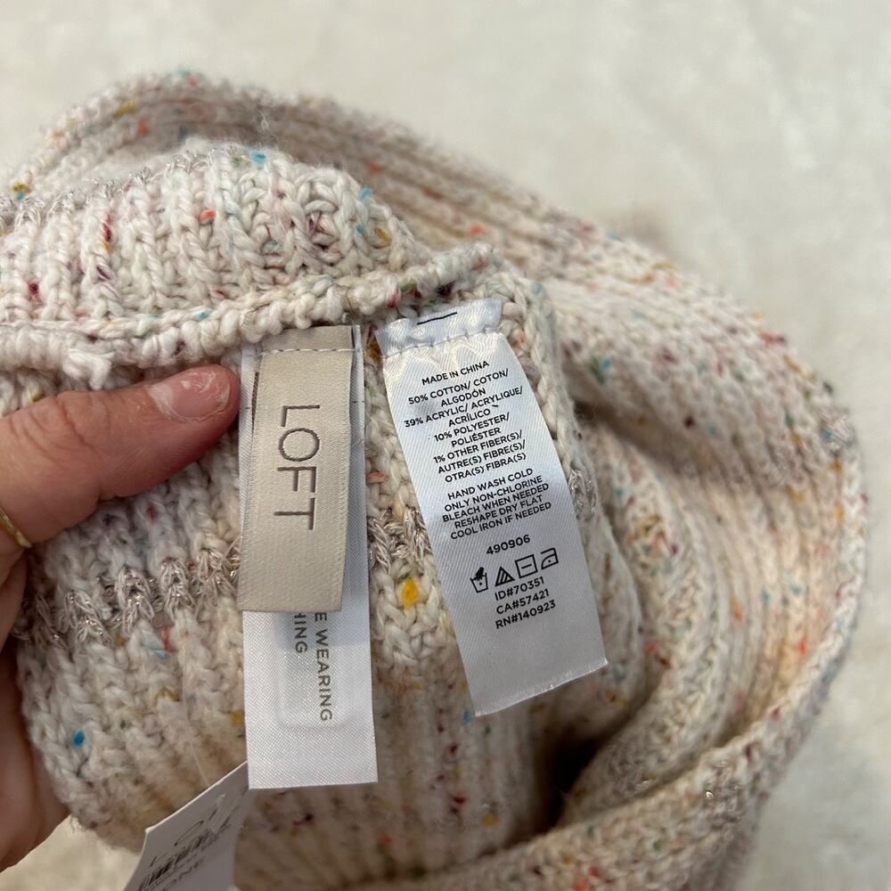 Loft NWT Womens Knit Infinity Cream Multicolor Scarf Clean Softcore Minimalist - Picture 4 of 4